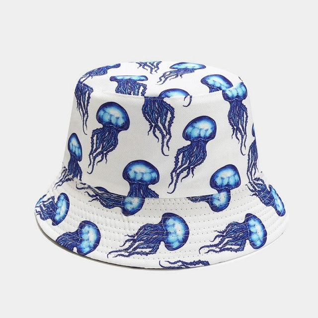 Cartoon Bucket Hat Reversible Fisherman Hat Street Hip Hop Flat Cap-Bucket Hats-Arimonz-Jellyfish white-Arimonz