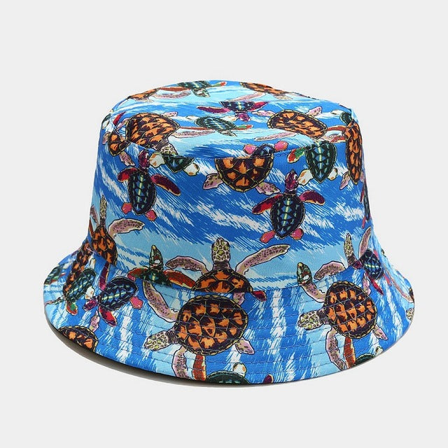 Cartoon Bucket Hat Reversible Fisherman Hat Street Hip Hop Flat Cap-Bucket Hats-Arimonz-sea turtle blue-Arimonz