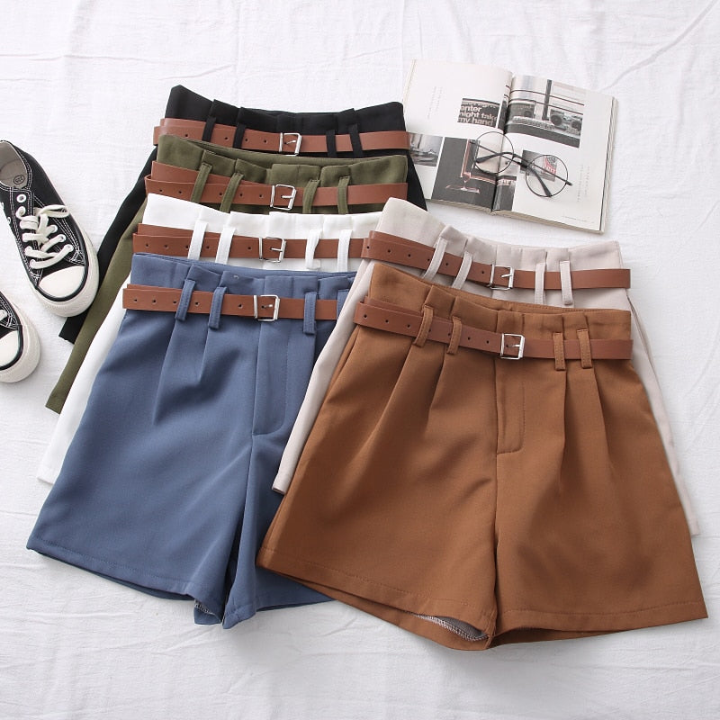 Casual Comfortable Elegant Shorts With Belt Women's Woolen Shorts-Shorts-Arimonz-Arimonz