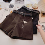 Casual Comfortable Elegant Shorts With Belt Women's Woolen Shorts-Shorts-Arimonz-Arimonz