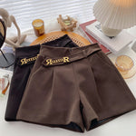 Casual Comfortable Elegant Shorts With Belt Women's Woolen Shorts-Shorts-Arimonz-Arimonz