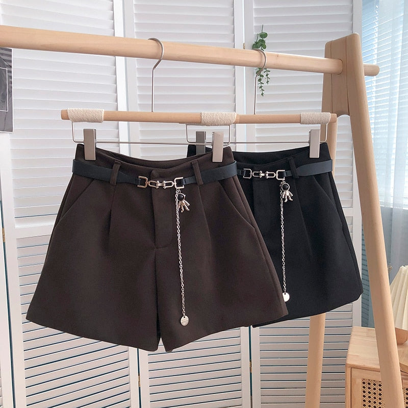 Casual Comfortable Elegant Shorts With Belt Women's Woolen Shorts-Shorts-Arimonz-Arimonz