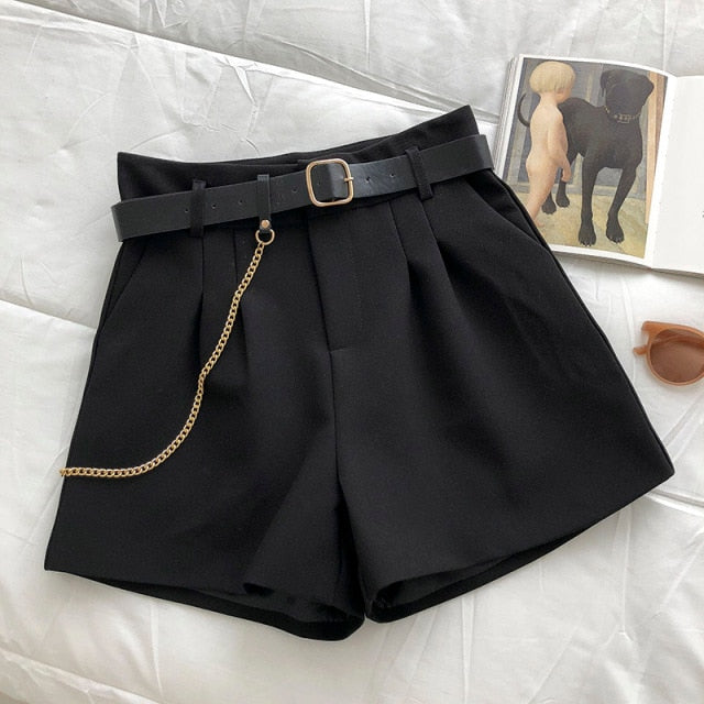 Casual Comfortable Elegant Shorts With Belt Women's Woolen Shorts-Shorts-Arimonz-Black Black Belt-S-Arimonz