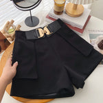 Casual Comfortable Elegant Shorts With Belt Women's Woolen Shorts-Shorts-Arimonz-Black Snap Belt-S-Arimonz