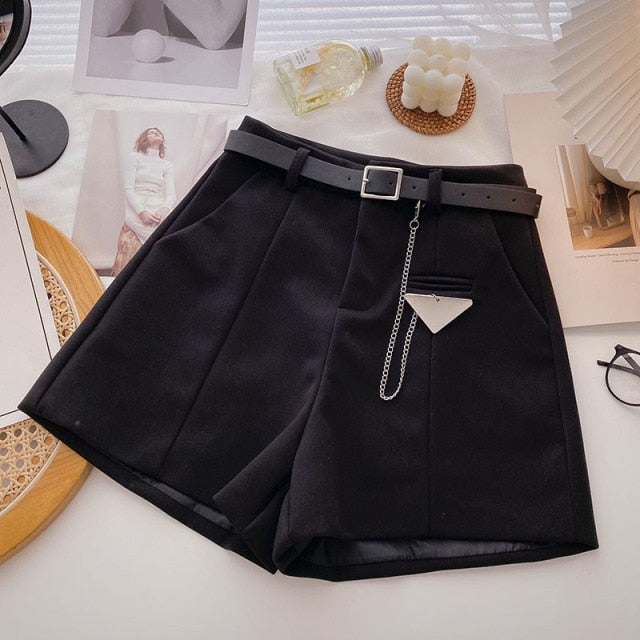 Casual Comfortable Elegant Shorts With Belt Women's Woolen Shorts-Shorts-Arimonz-Black with Belt-S-Arimonz
