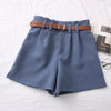 Casual Comfortable Elegant Shorts With Belt Women's Woolen Shorts-Shorts-Arimonz-Blue Brown Belt-S-Arimonz