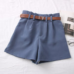 Casual Comfortable Elegant Shorts With Belt Women's Woolen Shorts-Shorts-Arimonz-Blue Brown Belt-S-Arimonz