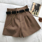 Casual Comfortable Elegant Shorts With Belt Women's Woolen Shorts-Shorts-Arimonz-Brown Black Belt-S-Arimonz