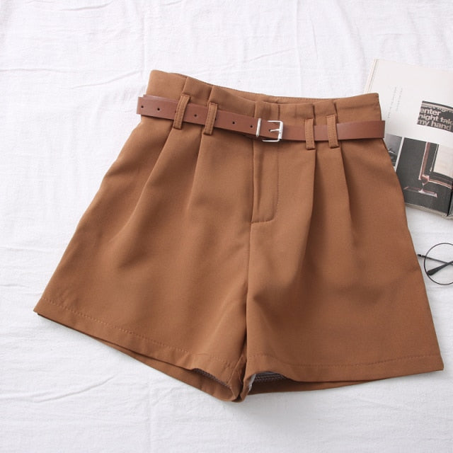 Casual Comfortable Elegant Shorts With Belt Women's Woolen Shorts-Shorts-Arimonz-Brown Brown Belt-S-Arimonz