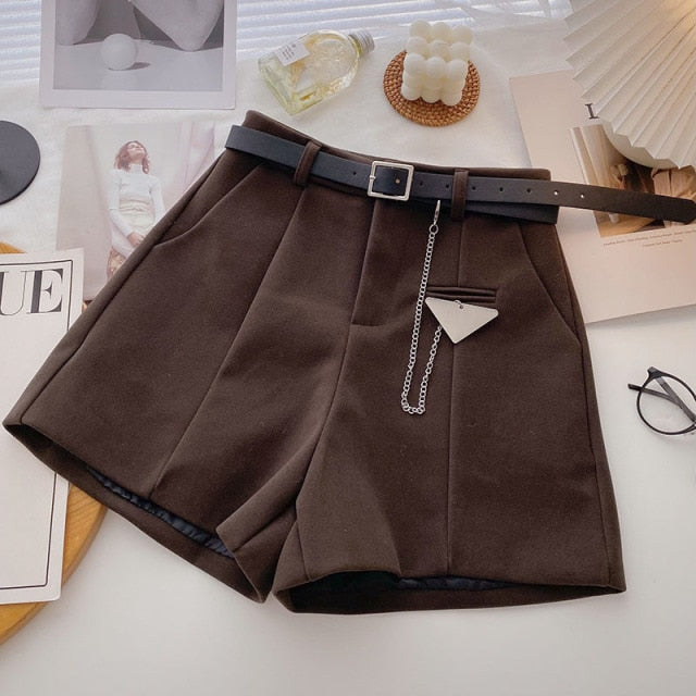 Casual Comfortable Elegant Shorts With Belt Women's Woolen Shorts-Shorts-Arimonz-Brown with Belt-S-Arimonz