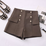 Casual Comfortable Elegant Shorts With Belt Women's Woolen Shorts-Shorts-Arimonz-Brown with Button-S-Arimonz