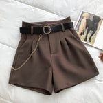 Casual Comfortable Elegant Shorts With Belt Women's Woolen Shorts-Shorts-Arimonz-Dark Brown Black Belt-S-Arimonz