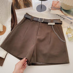 Casual Comfortable Elegant Shorts With Belt Women's Woolen Shorts-Shorts-Arimonz-Dark Brown with Chain-S-Arimonz