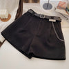 Casual Comfortable Elegant Shorts With Belt Women's Woolen Shorts-Shorts-Arimonz-Deep Black with Chain-S-Arimonz