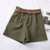 Casual Comfortable Elegant Shorts With Belt Women's Woolen Shorts-Shorts-Arimonz-Green Brown Belt-S-Arimonz