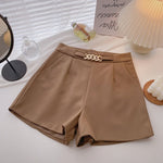 Casual Comfortable Elegant Shorts With Belt Women's Woolen Shorts-Shorts-Arimonz-Light Brown-S-Arimonz