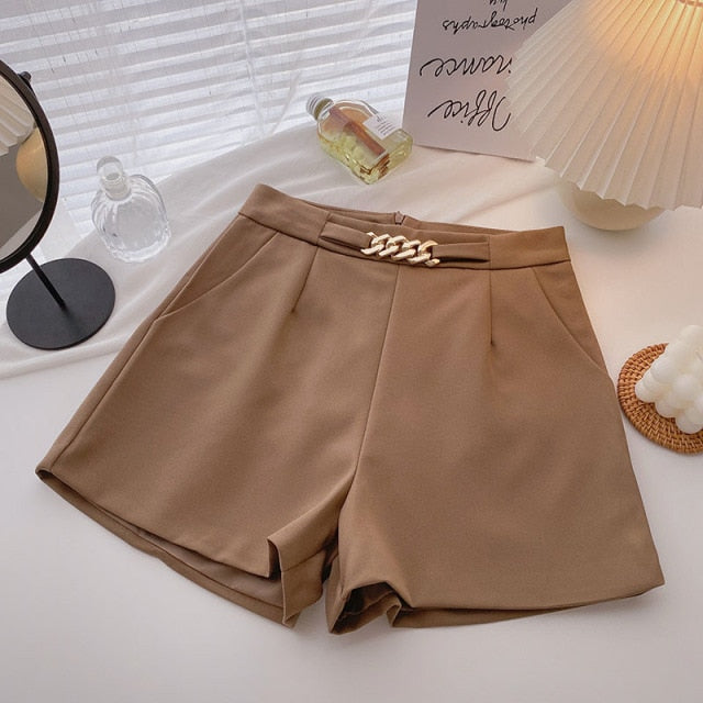 Casual Comfortable Elegant Shorts With Belt Women's Woolen Shorts-Shorts-Arimonz-Light Brown-S-Arimonz