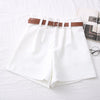 Casual Comfortable Elegant Shorts With Belt Women's Woolen Shorts-Shorts-Arimonz-White Brown Belt-S-Arimonz