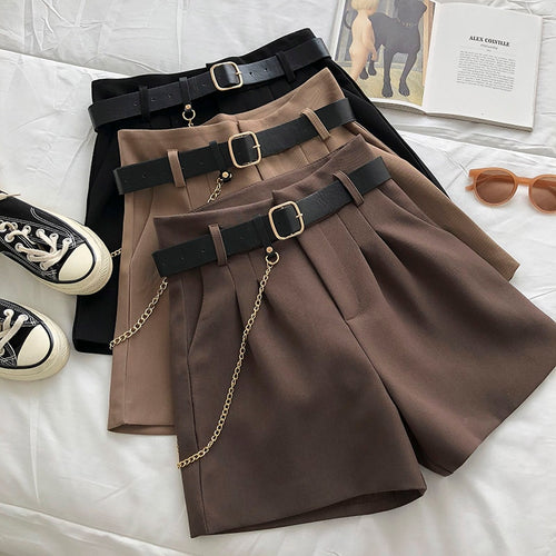 Casual Comfortable Elegant Shorts With Belt Women's Woolen Shorts-Shorts-Arimonz-Arimonz