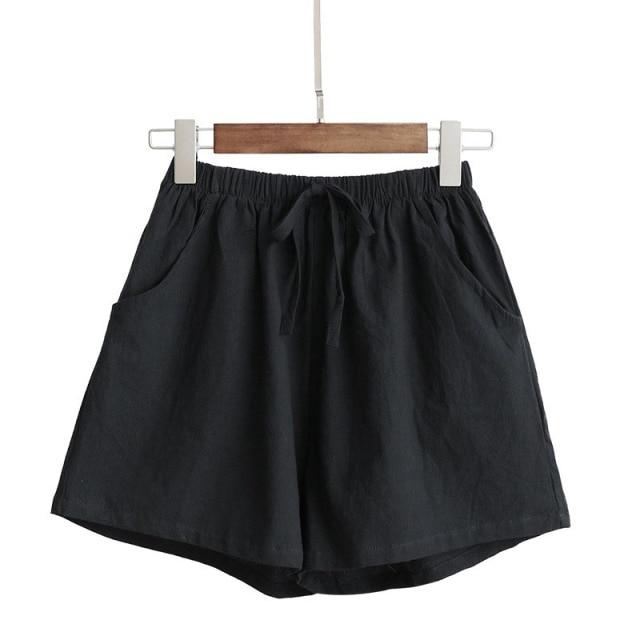 Casual Cotton Linen Shorts Women Home High Waist Shorts Women Shorts-Shorts-Arimonz-Black-S-Arimonz