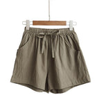 Casual Cotton Linen Shorts Women Home High Waist Shorts Women Shorts-Shorts-Arimonz-g green-S-Arimonz