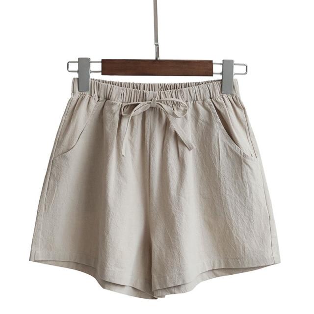 Casual Cotton Linen Shorts Women Home High Waist Shorts Women Shorts-Shorts-Arimonz-Khaki-S-Arimonz