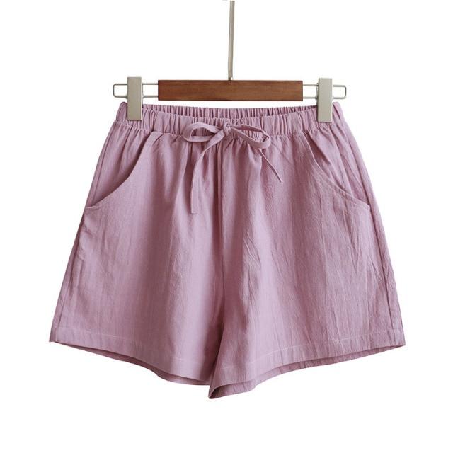 Casual Cotton Linen Shorts Women Home High Waist Shorts Women Shorts-Shorts-Arimonz-pink-S-Arimonz