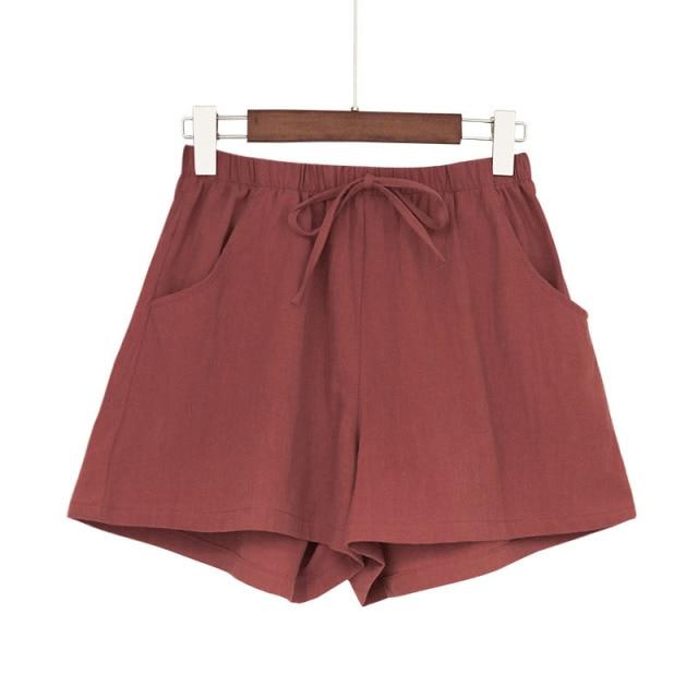 Casual Cotton Linen Shorts Women Home High Waist Shorts Women Shorts-Shorts-Arimonz-red-S-Arimonz