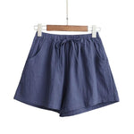Casual Cotton Linen Shorts Women Home High Waist Shorts Women Shorts-Shorts-Arimonz-royal blue-S-Arimonz