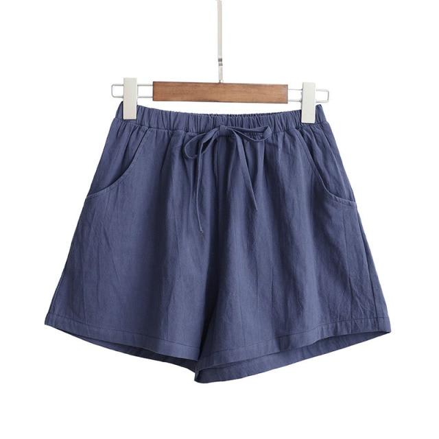 Casual Cotton Linen Shorts Women Home High Waist Shorts Women Shorts-Shorts-Arimonz-royal blue-S-Arimonz