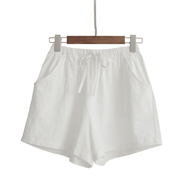 Casual Cotton Linen Shorts Women Home High Waist Shorts Women Shorts-Shorts-Arimonz-White-S-Arimonz