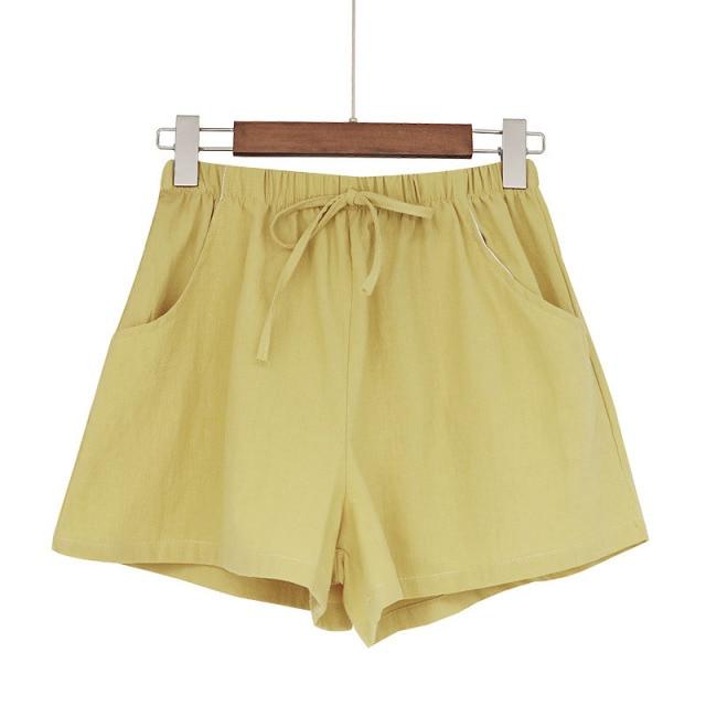 Casual Cotton Linen Shorts Women Home High Waist Shorts Women Shorts-Shorts-Arimonz-yellow-S-Arimonz