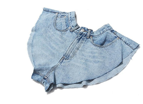 Casual Denim Shorts High Waist Ruffle Hem Loose Ruched Short Pants-Denim Shorts-Arimonz-Arimonz