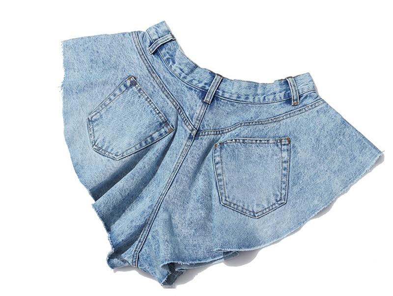 Casual Denim Shorts High Waist Ruffle Hem Loose Ruched Short Pants-Denim Shorts-Arimonz-Arimonz