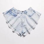 Casual Denim Shorts High Waist Ruffle Hem Loose Ruched Short Pants-Denim Shorts-Arimonz-snowblue-XS-Arimonz