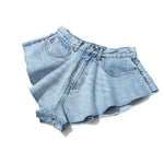 Casual Denim Shorts High Waist Ruffle Hem Loose Ruched Short Pants-Denim Shorts-Arimonz-Arimonz