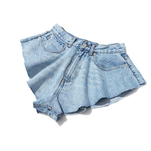 Casual Denim Shorts High Waist Ruffle Hem Loose Ruched Short Pants-Denim Shorts-Arimonz-Arimonz