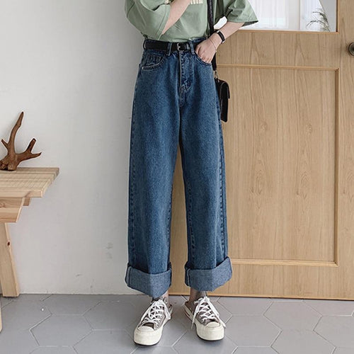 Casual High Waist Loose Women Denim Jeans Vintage Long Wide Leg Jeans-Straight Jeans-Arimonz-Arimonz