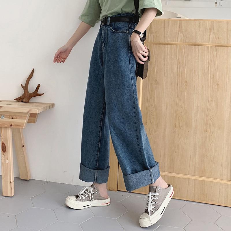 Casual High Waist Loose Women Denim Jeans Vintage Long Wide Leg Jeans-Straight Jeans-Arimonz-Arimonz