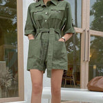 Casual Jumpsuits & Rompers - Jumpsuit With Belt Bodysuit Women Pockets Overalls For Women Romper