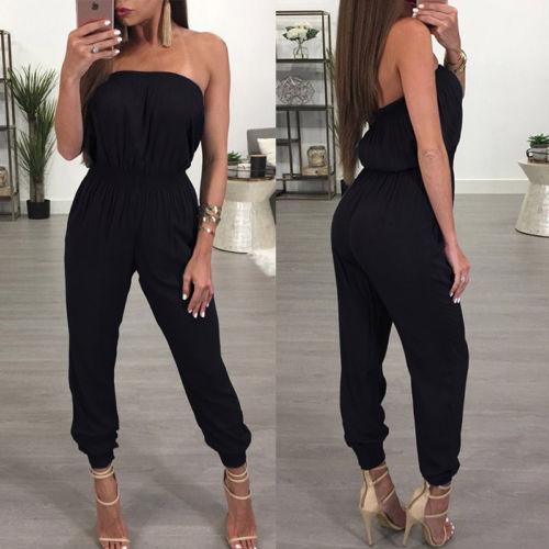 Casual Jumpsuits & Rompers - Solid Black Off The Shoulder Tube Jumpsuit