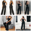 Casual Jumpsuits & Rompers - Solid Black Skinny Sleeveless Wide Leg Jumpsuit