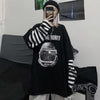 Casual Letter Print O-neck Stripe Tees Creativity Loose T-shirts-Tee-Arimonz-Arimonz