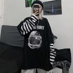 Casual Letter Print O-neck Stripe Tees Creativity Loose T-shirts-Tee-Arimonz-Arimonz
