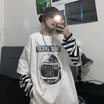 Casual Letter Print O-neck Stripe Tees Creativity Loose T-shirts-Tee-Arimonz-Arimonz