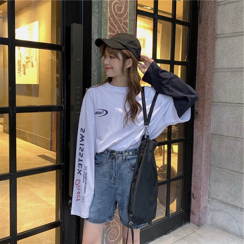 Casual Letter Print O-neck Stripe Tees Creativity Loose T-shirts-Tee-Arimonz-Arimonz