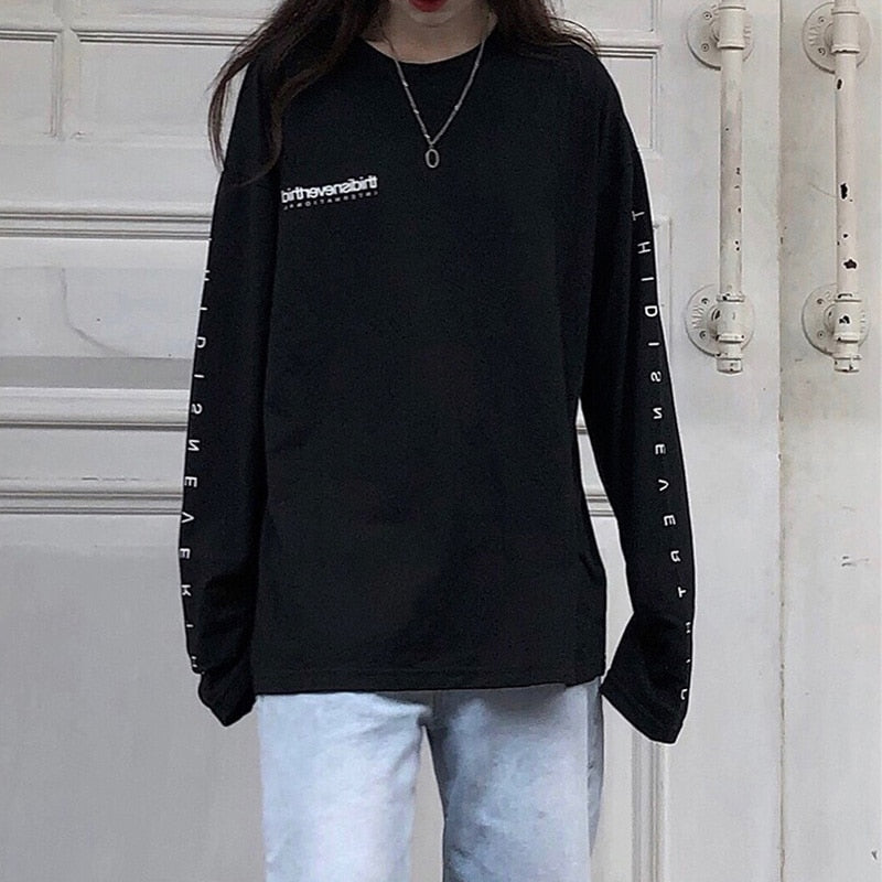Casual Letter Print O-neck Stripe Tees Creativity Loose T-shirts-Tee-Arimonz-Arimonz