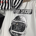 Casual Letter Print O-neck Stripe Tees Creativity Loose T-shirts-Tee-Arimonz-Arimonz