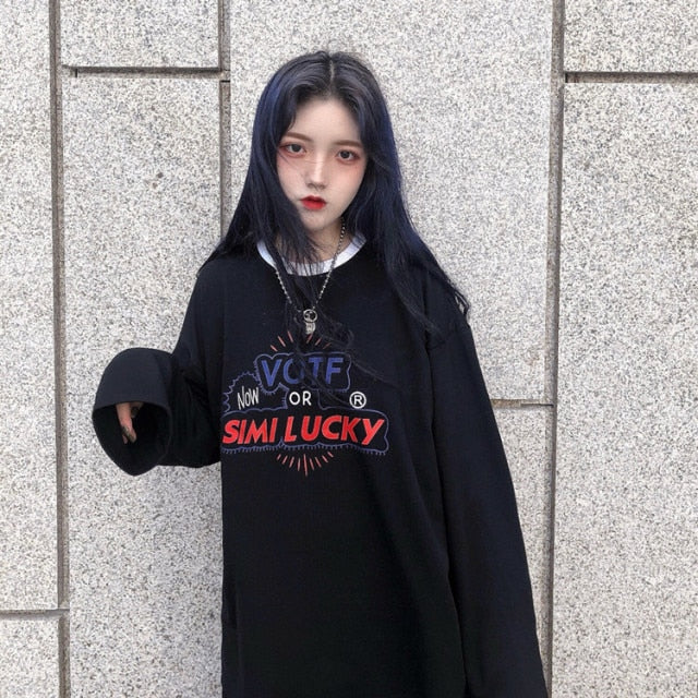 Casual Letter Print O-neck Stripe Tees Creativity Loose T-shirts-Tee-Arimonz-Black with Print-M-Arimonz