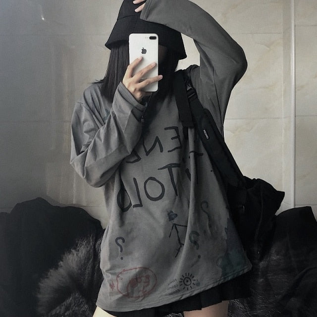 Casual Letter Print O-neck Stripe Tees Creativity Loose T-shirts-Tee-Arimonz-Gray-M-Arimonz